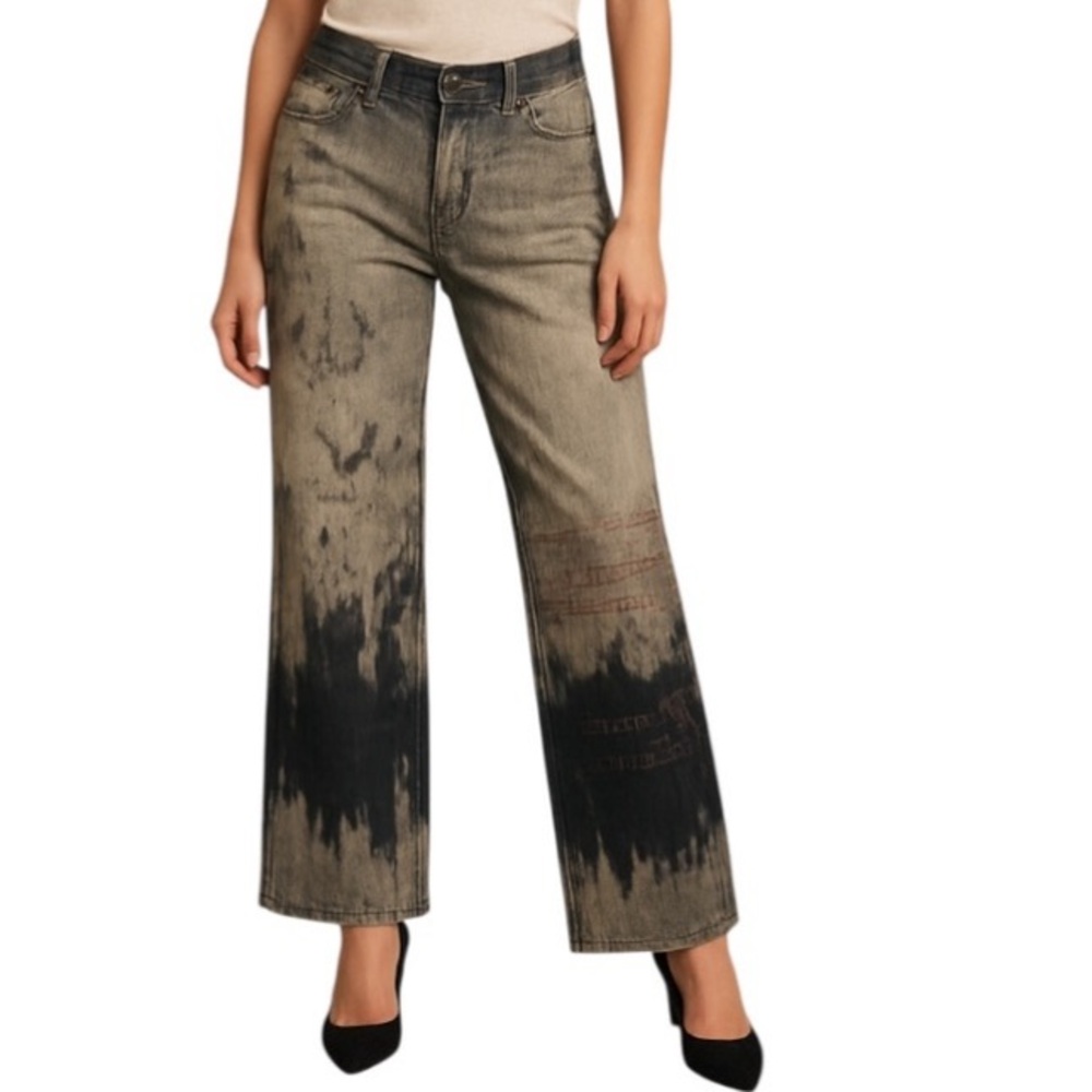 Y2K Express Distressed Bleached Jeans with Beaded Accessory